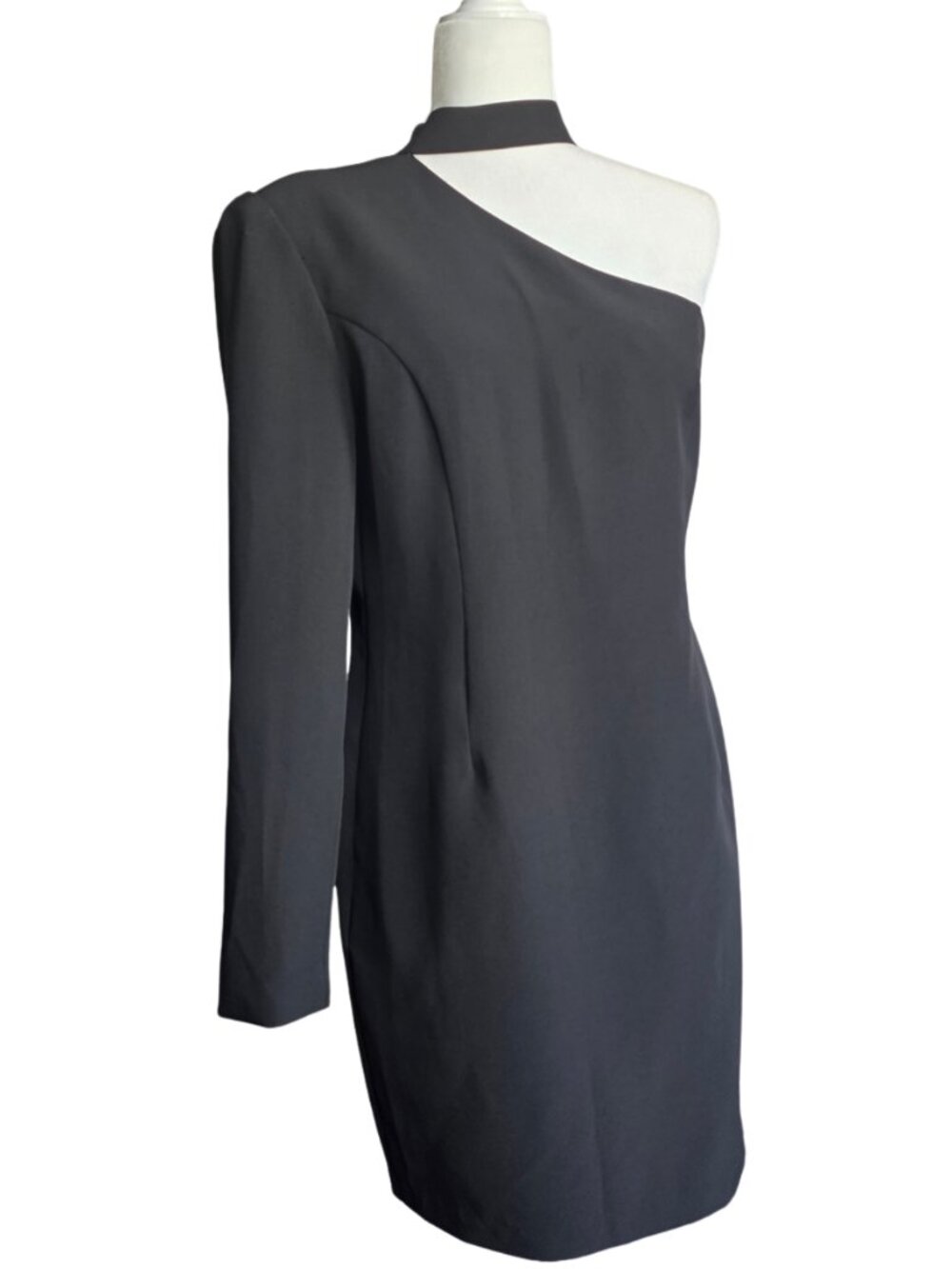 Bardot Black Willow One Shoulder Choker Style Minidress. Size: L/10